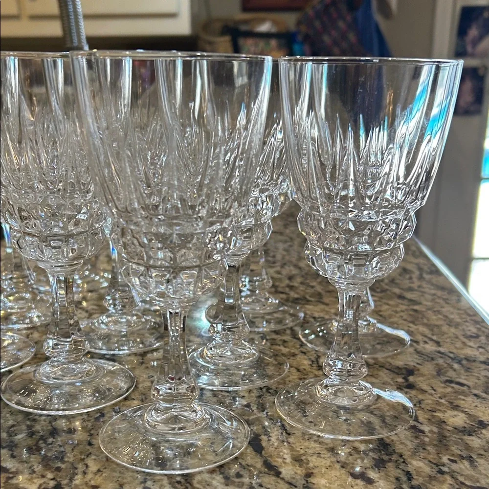 vintage Cristal d'Arques "Pompadour" pattern lead crystal wine glasses set of 11 - Picture 9 of 13